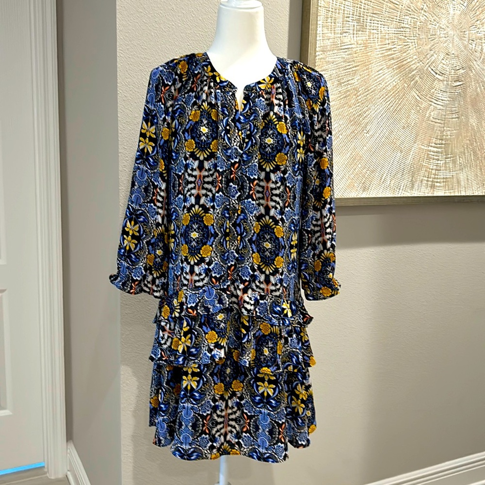 LOFT floral print ruffle dress, Sz Small